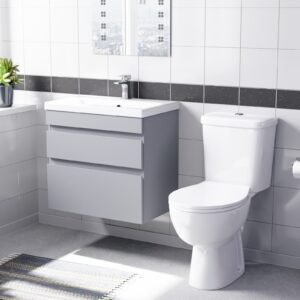 Alaska Matte Grey 600mm Wall Hung 2 Drawers Vanity Unit & Close Coupled Toilet