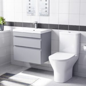Alaska Matte Grey 600mm Drawers Vanity Unit Wall Hung & Rimless Toilet Set
