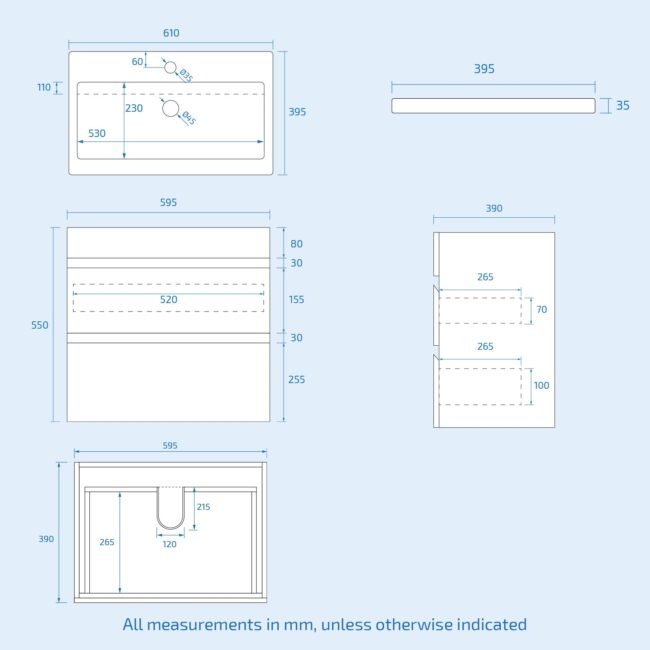 Alaska White Wall Hung 600mm Vanity Unit 2 Drawer with WC Unit & BTW Toilet - Image 8