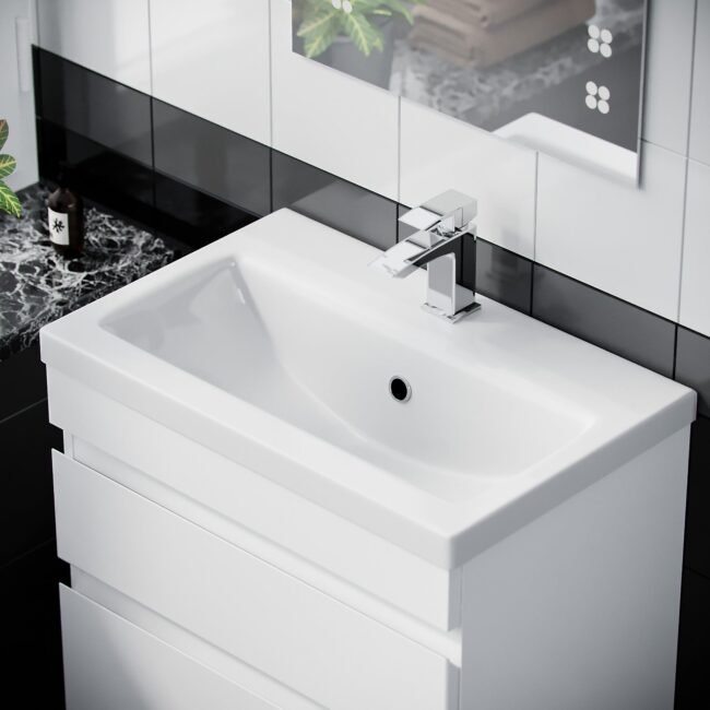 Alaska White 600mm PVC 2 Drawer Wall Hung Vanity Cabinet and Basin Unit - Image 4