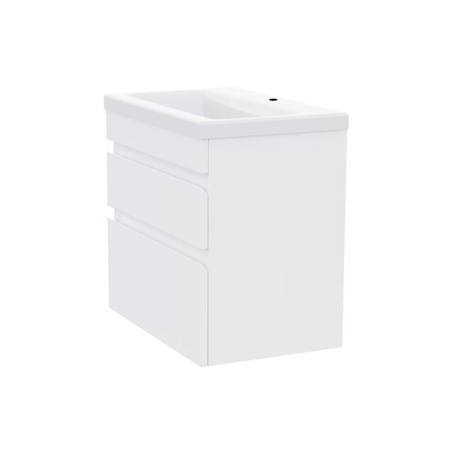 Alaska White 600mm PVC 2 Drawer Wall Hung Vanity Cabinet and Basin Unit - Image 7