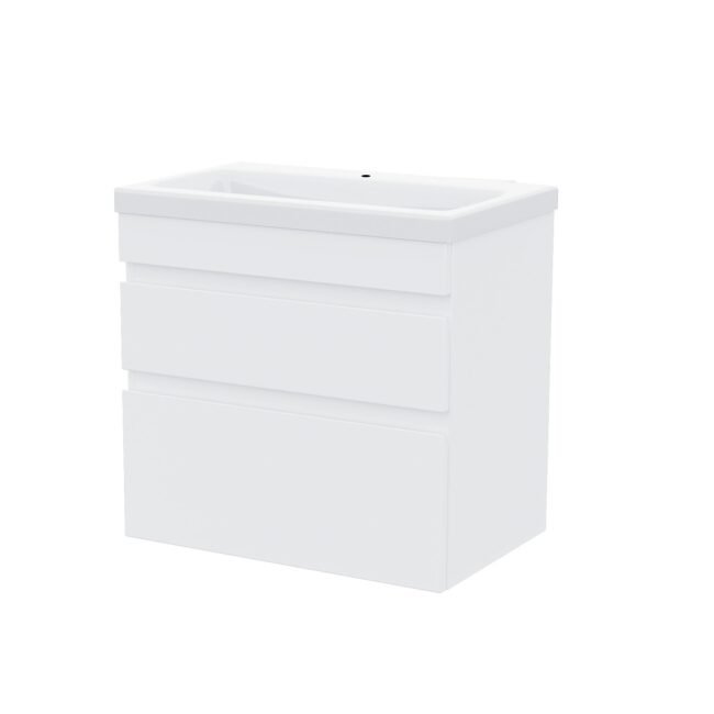 Alaska White 600mm PVC 2 Drawer Wall Hung Vanity Cabinet and Basin Unit - Image 8