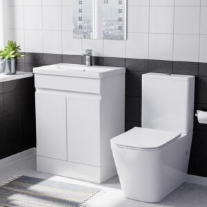 Alaska 600mm Freestanding Basin Vanity. Rimless Square Closed Coupled Toilet