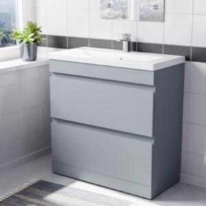 Alaska Floorstanding Matte Grey 800mm 2 Drawers Vanity Unit & Basin Sink