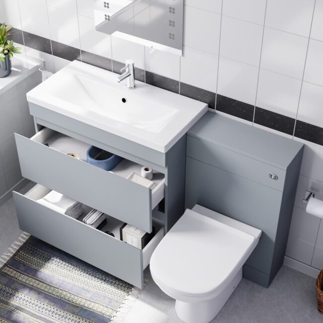Alaska Matte Grey Freestanding 800mm Drawers Vanity. WC Unit & BTW Toilet - Image 4