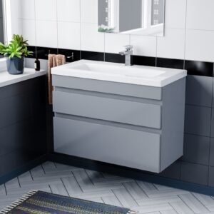 Alaska Minimalist 800mm Wall Hung Grey Basin Vanity Cabinet Unit 2 Drawers