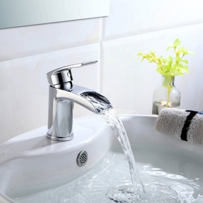 Chrome Cloakroom Waterfall Basin Mono Mixer Tap Brass with Waste - Image 4