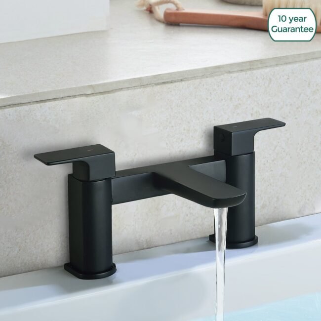 Astra Contemporary Bridge Deck Mounted Bath Filler Tap Matte Black - Image 2