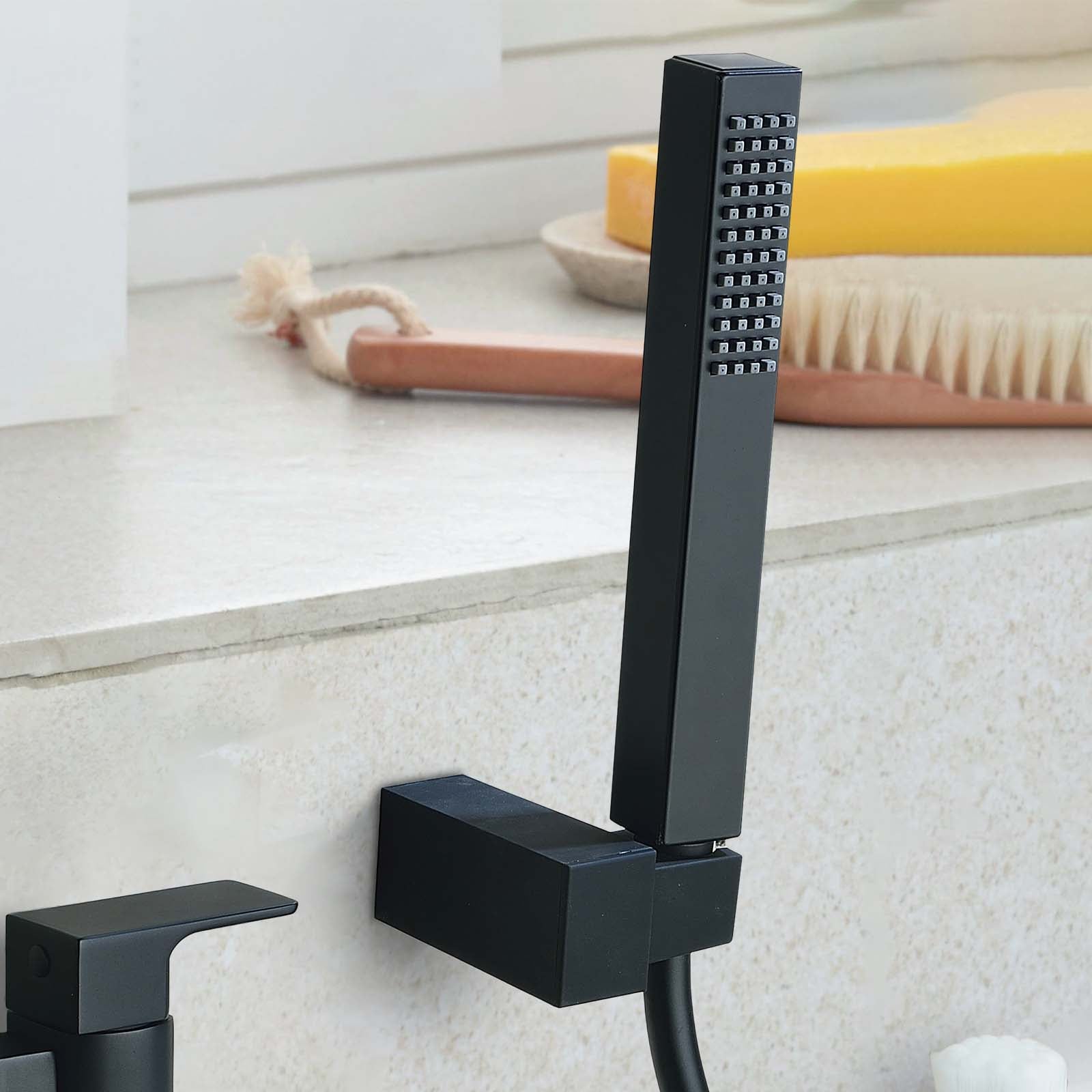 Astra Modern Matte Black Bath Shower Mixer Tap With Pencil Handset Kit - Image 2