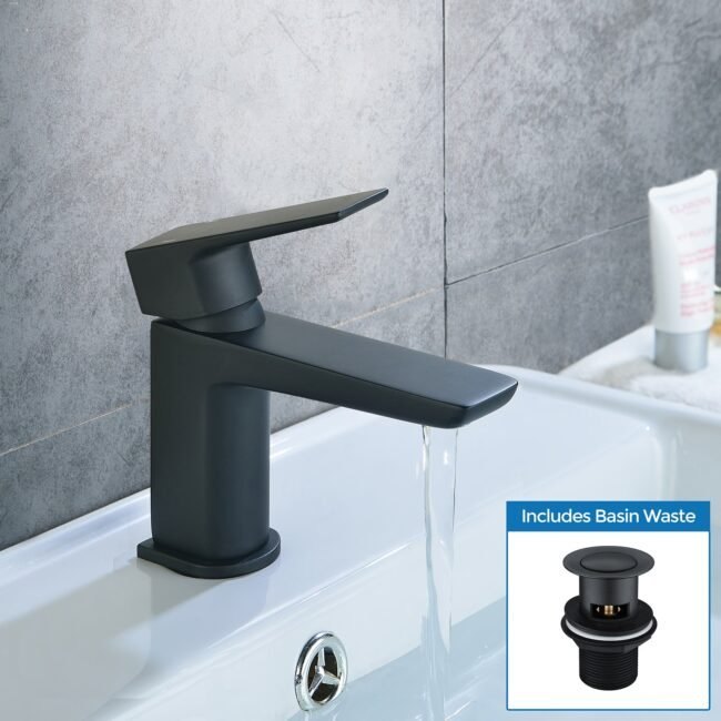 Astra Modern Matte Black Cloakroom Basin Single Lever Tap - Image 2