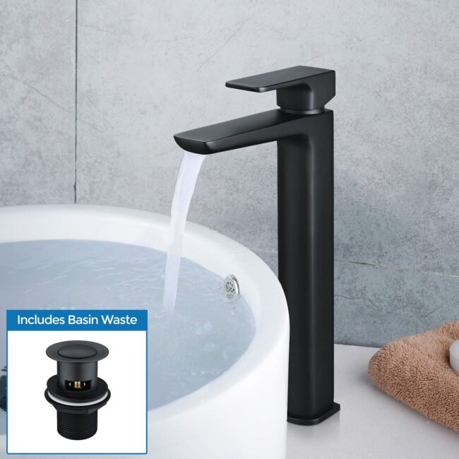 Astra Modern Countertop Extended Matte Black Basin Mono Mixer Tap - Image 2