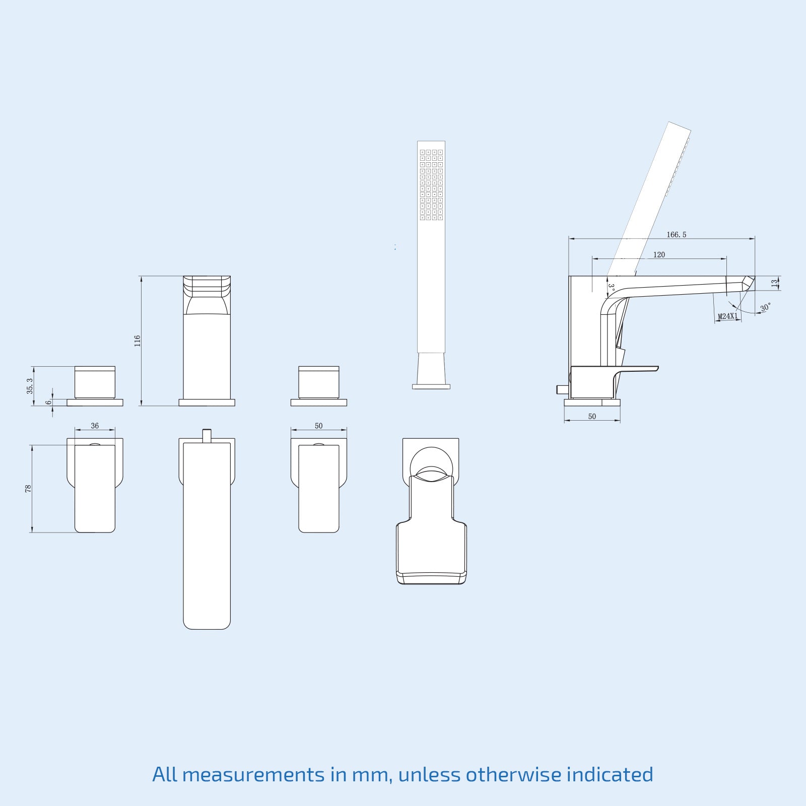 Finn Bath Filler Tap & Shower Handset Matte Black - Image 7
