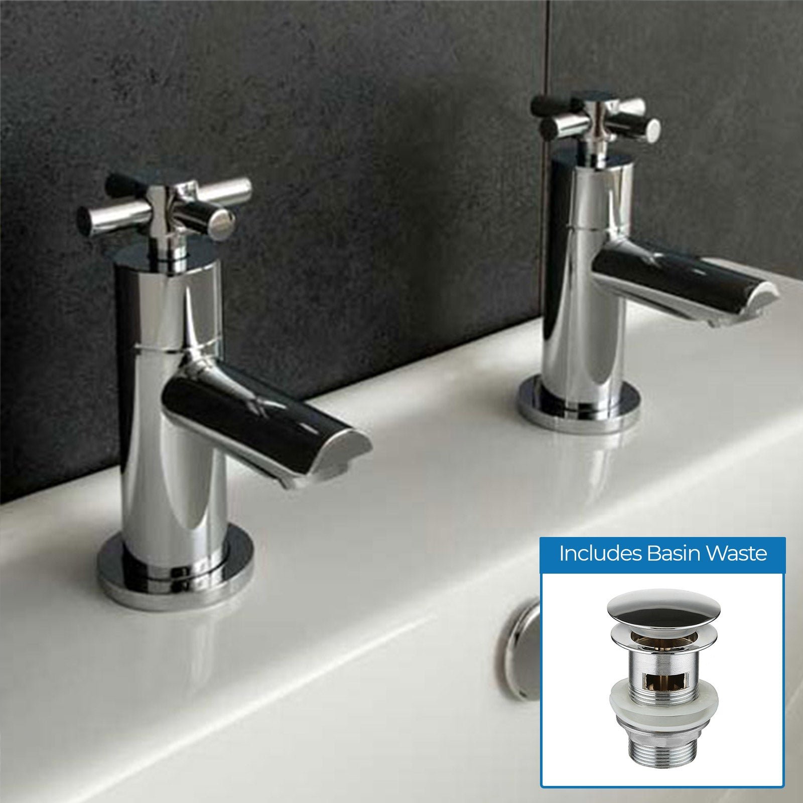 Indigo Twin Hot and Cold Twin Basin Taps Chrome - Image 2