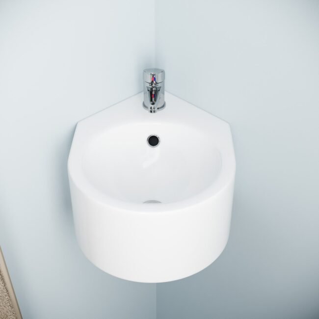 300mm Bathroom Wall Hung Cloakroom Ceramic Compact Corner Basin Sink - Image 3