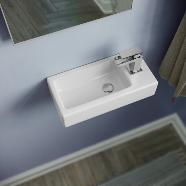 Alvey Wall Hung Right Handed Cloakroom 360mm Basin Sink Waterfall Mono Tap Waste - Image 4
