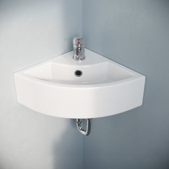 Tulla 465 x 325mm Compact Cloakroom Bathroom Wall Hung Hand Wash Corner Basin Sink - Image 2