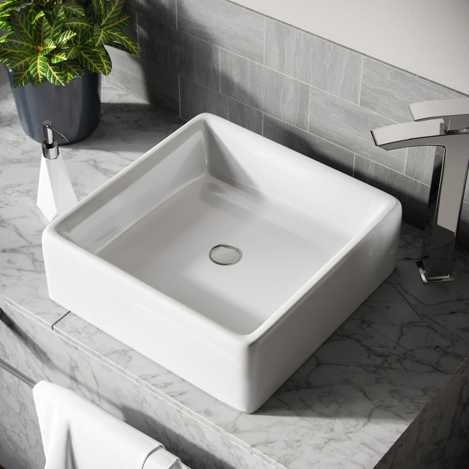 Leven 385 X 385mm Cloakroom Square Stand Alone Counter Top Basin Sink - Image 2