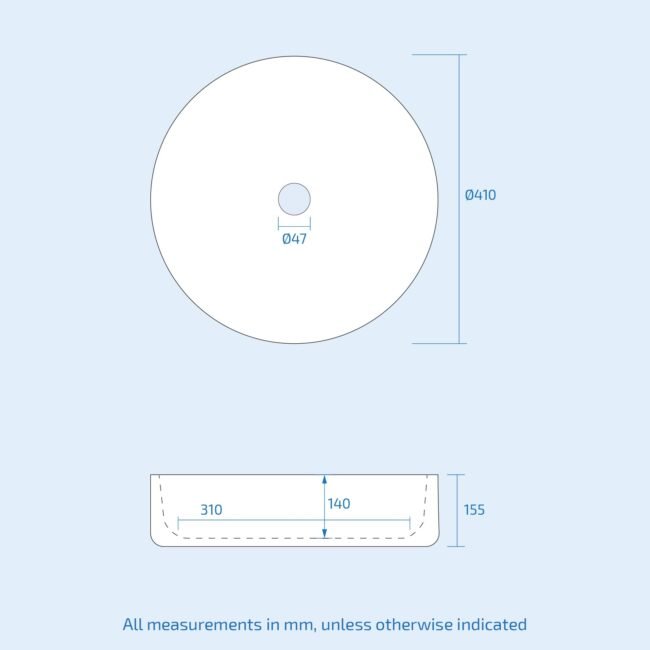 Etive 410mm Clokaroom Round Stand Alone Counter Top Basin Sink Bowl - Image 7