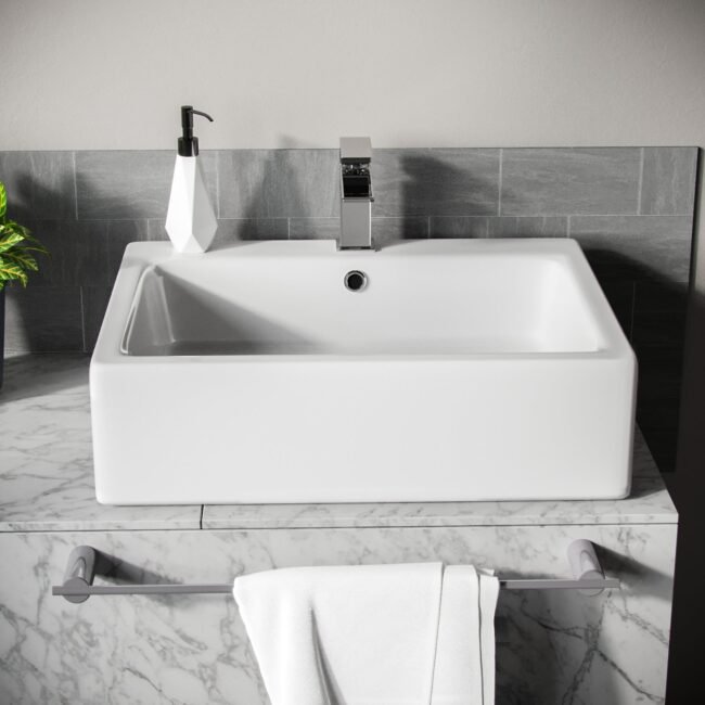 Lomond Rectangle 580 mm Large Counter Top or Wall Hung Basin - Image 2