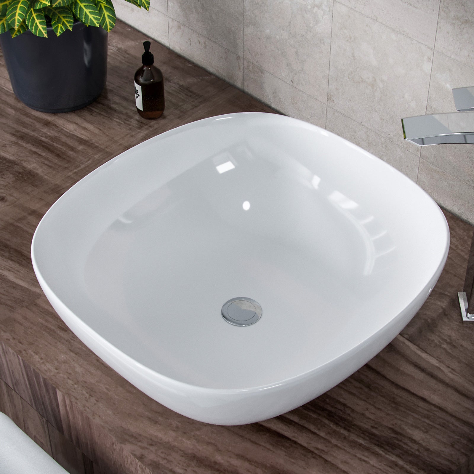 Etive 410mm Square Rounded Cloakroom Counter Top Basin Sink Bowl - Image 2