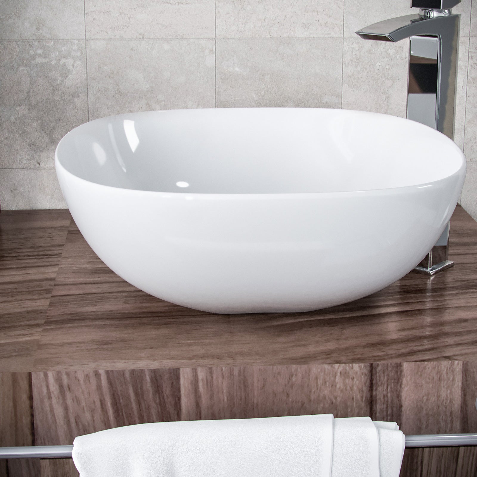 Etive 410mm Square Rounded Cloakroom Counter Top Basin Sink Bowl - Image 3