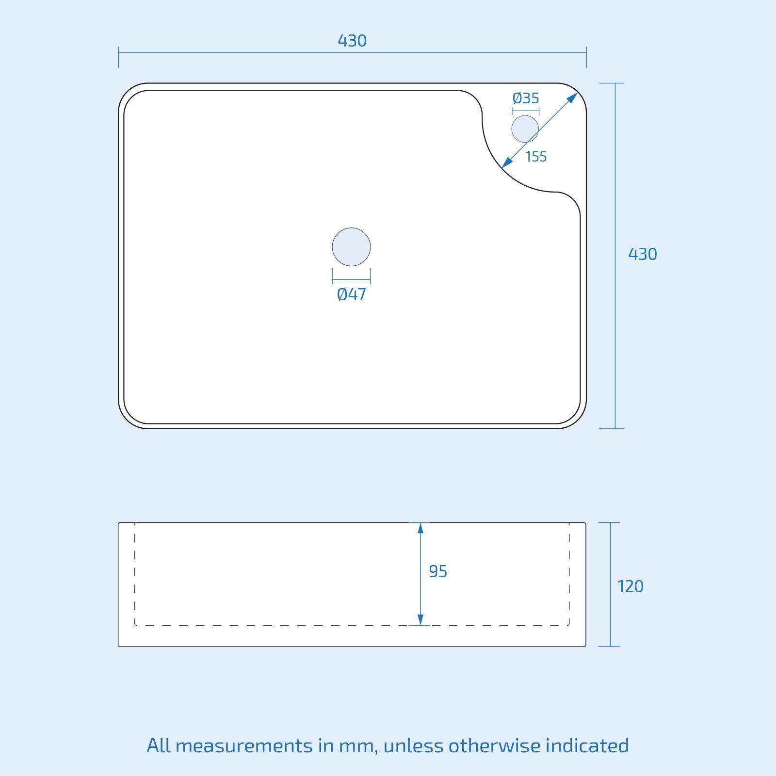 Merton 600mm Wall Hung White Vanity. Worktop & Square Rounded Corner Basin - Image 8
