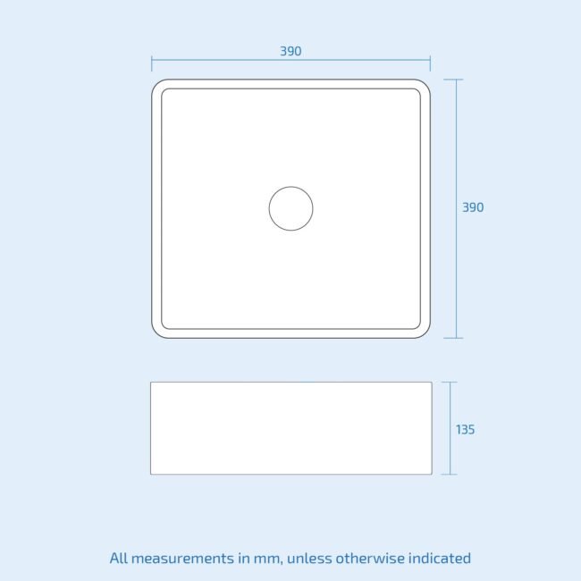 Oscott 390mm Countertop Basin Square Gloss White - Image 7