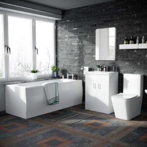 Nanuya Bath. Rimless Toilet Vanity Unit Three Piece White Bathroom Suite