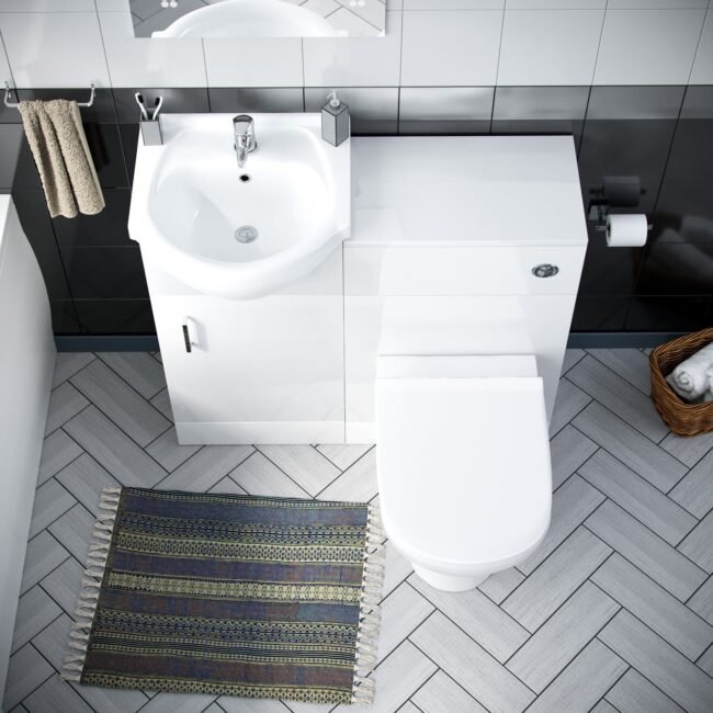 Ellen 1700mm Bath. 450mm Vanity Basin Unit Flat-Pack. WC Unit & Elso Back To Wall Toilet White - Image 4