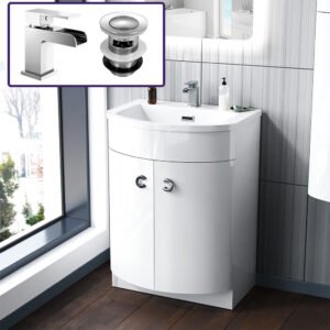 Dene White Freestanding Basin Vanity Unit With Basin Mixer Tap With Waste