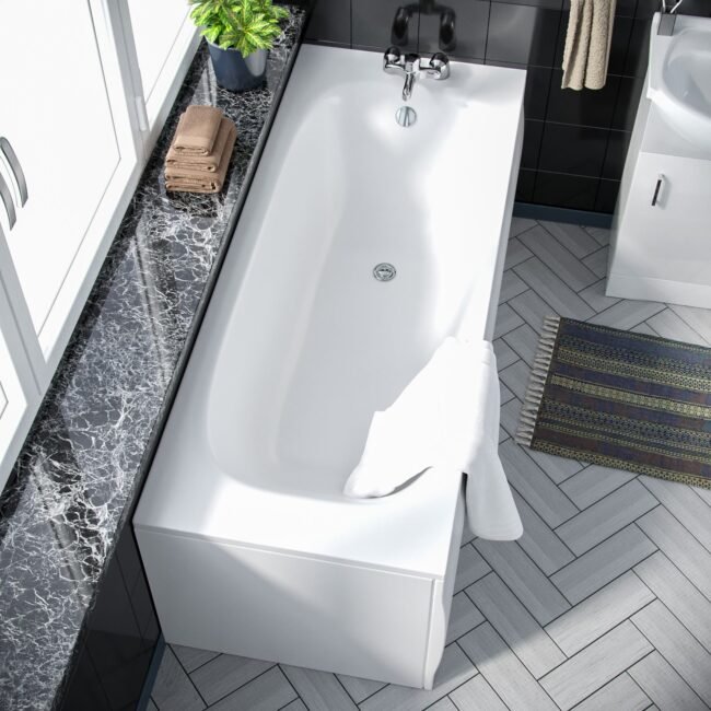 Ellen 1700mm Bath. 450mm Vanity Basin Unit Flat-Pack. WC Unit & Elso Back To Wall Toilet White - Image 5