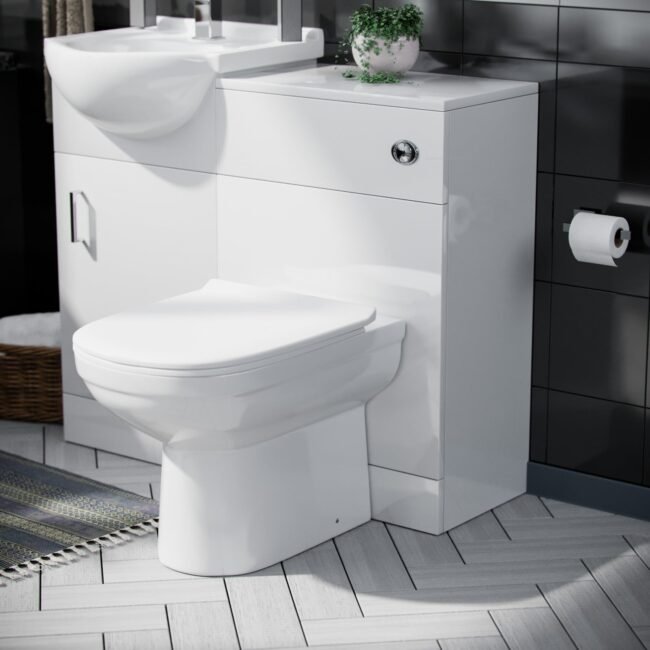 Ellen 1700mm Bath. 450mm Vanity Basin Unit Flat-Pack. WC Unit & Elso Back To Wall Toilet White - Image 6