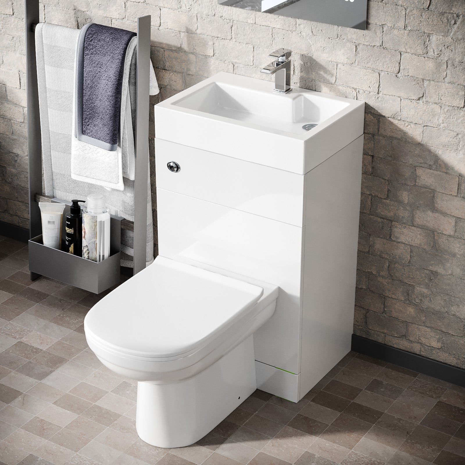 Bretford 500mm Gloss White Two-In-One Combined Wash Basin & Toilet – Freestanding