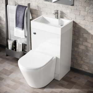 Bretford 500mm Gloss White Two-In-One Combined Wash Basin & Rimless Toilet Space Save