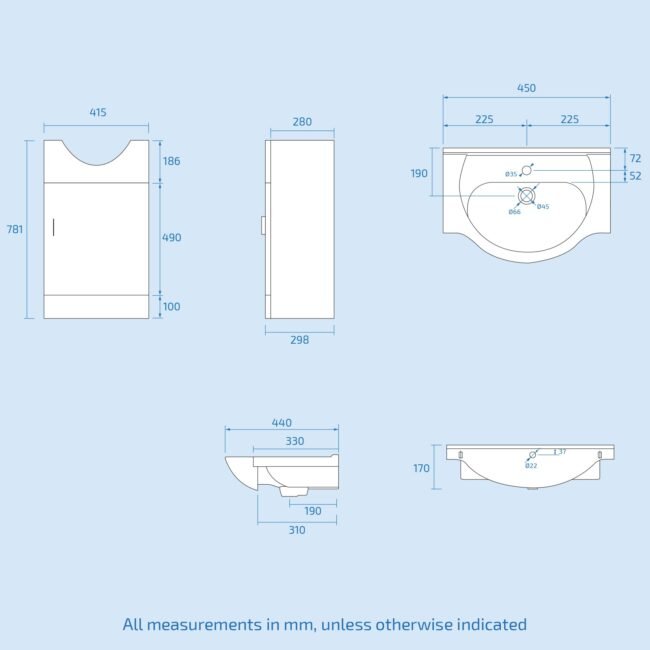 Ellen 1700mm Bath. 450mm Vanity Basin Unit Flat-Pack. WC Unit & Elso Back To Wall Toilet White - Image 9