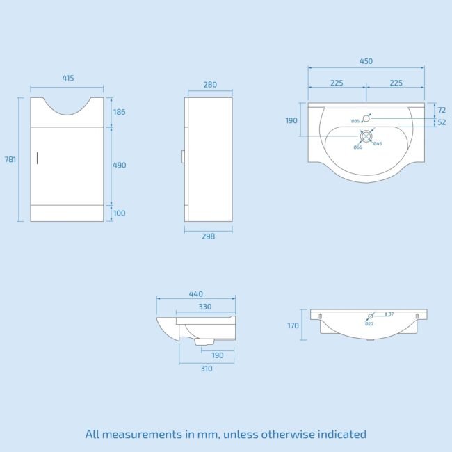 Ellen Suite Set of 450mm White Basin Vanity and Close Coupled Toilet - Image 5