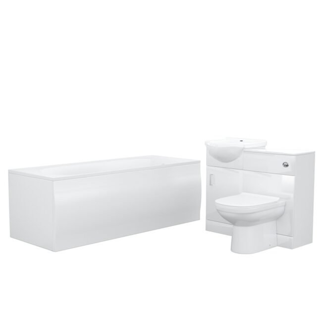 Ellen 1700mm Bath. 450mm Vanity Basin Unit Flat-Pack. WC Unit & Elso Back To Wall Toilet White - Image 8