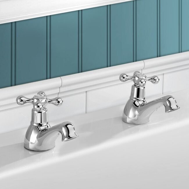 Stafford Victorian Traditional Cross Head Chrome Twin Bath Filler Taps & Basin Sink Mono Mixer Tap - Image 3