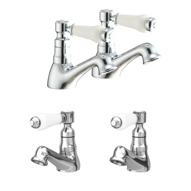 Imperior Traditional Set Of Bathroom Basin Hot & Cold Taps And Bath Filler Taps - Image 4