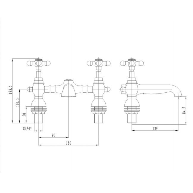 Churchill Traditional Cross Head Chrome Deck Mounted Bath Filler Tap - Image 3