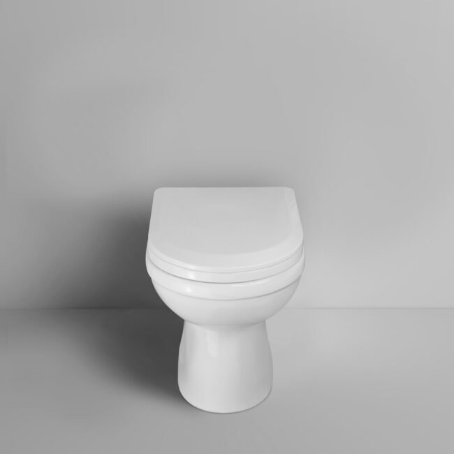 Melbourne Back To Wall Vitreous Ceramic Modern White Toilet Pan. Soft Close Seat - Image 5