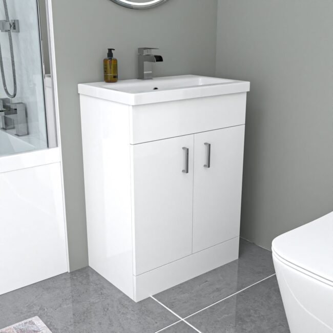Nanuya L-Shaped RH Bath Front Panel White Basin Vanity Toilet Tap & Shower Set - Image 10
