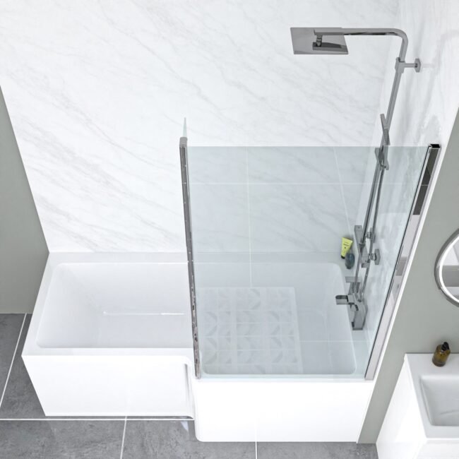 Nanuya L-Shaped RH Bath Front Panel White Basin Vanity Toilet Tap & Shower Set - Image 6