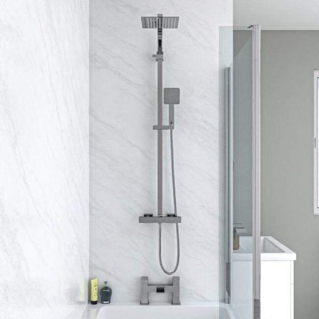 Nanuya L-Shaped RH Bath Front Panel White Basin Vanity Toilet Tap & Shower Set - Image 7