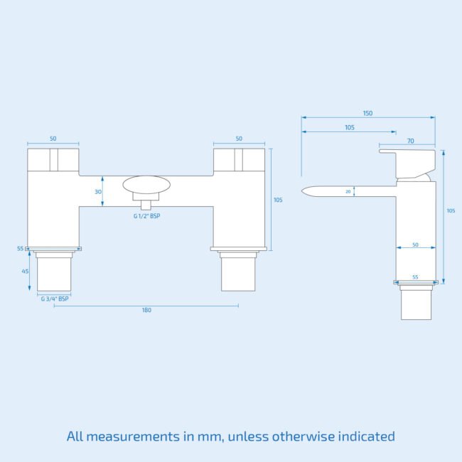 Daina Modern Design Bridge Deck Mounted Bath Shower Mixer Tap With Shower Kit - Image 3