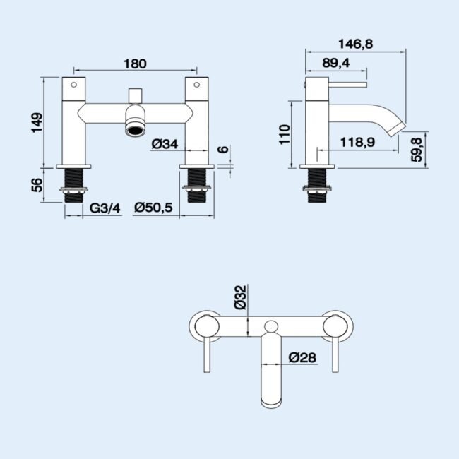 Alice Brushed Brass Designer Deck Mounted Bath Shower Mixer Tap with Handheld Kit - Image 3