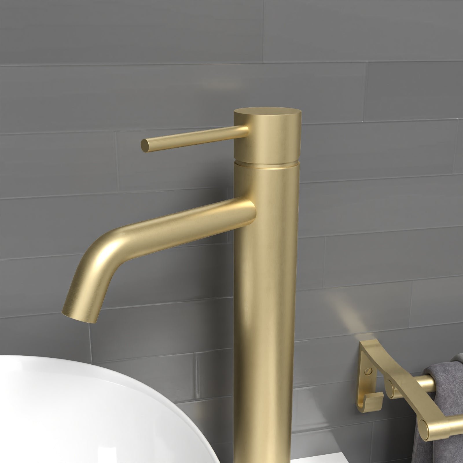 Alice Countertop Brushed Brass Tall Round Single Lever Basin Mono Mixer Tap - Image 4