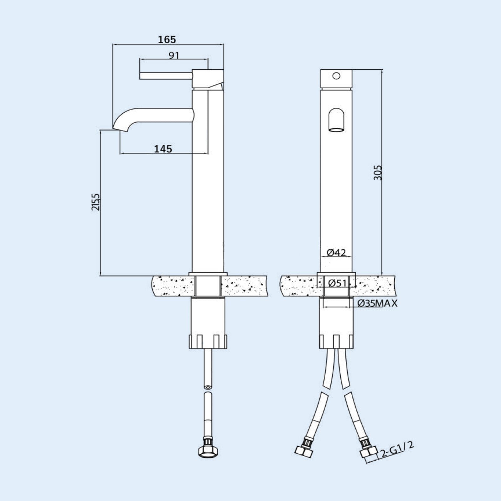 Alice Countertop Brushed Brass Tall Round Single Lever Basin Mono Mixer Tap - Image 11