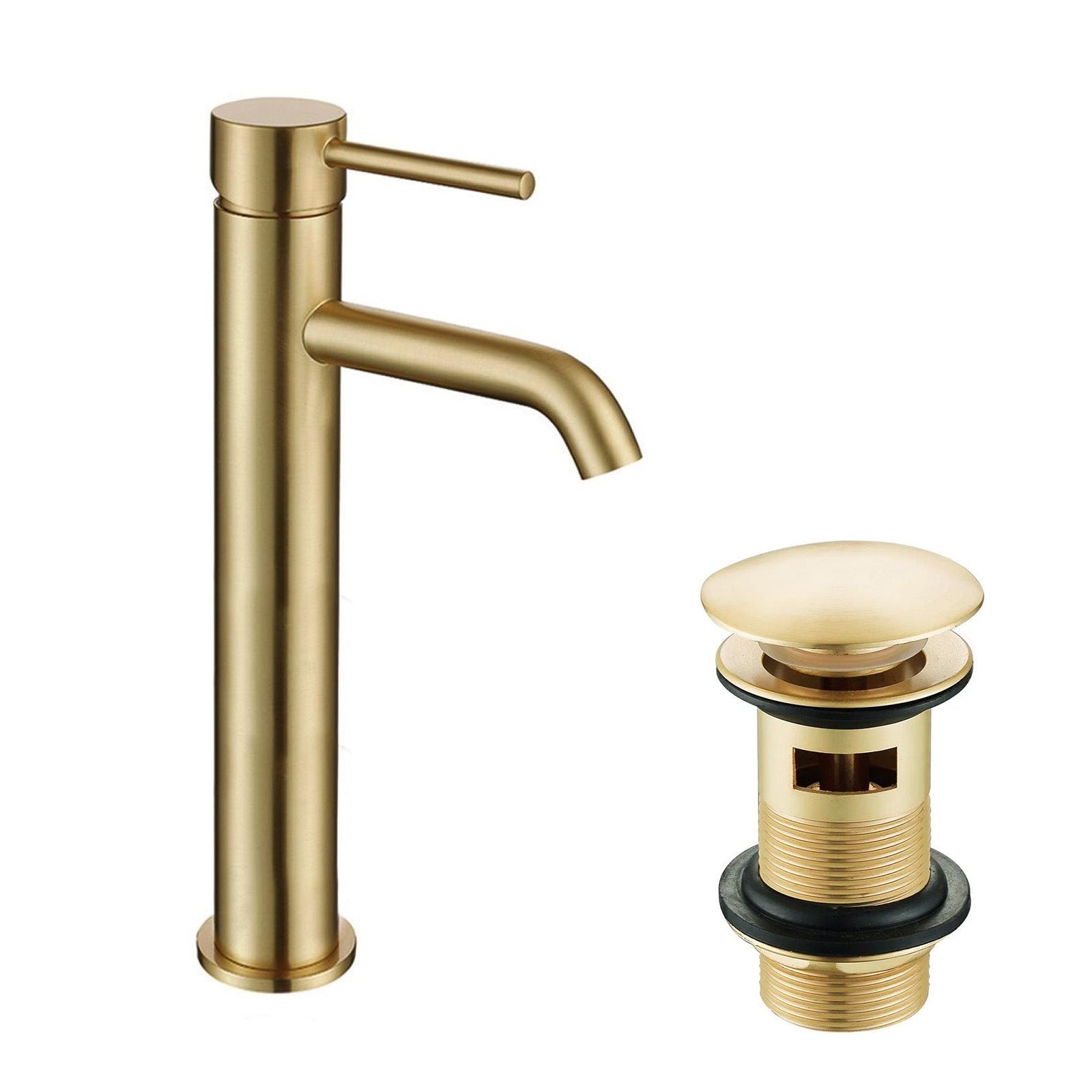 Alice Countertop Brushed Brass Tall Round Single Lever Basin Mono Mixer Tap - Image 12