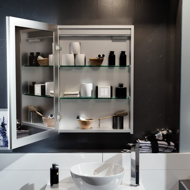LED 500 x 700mm Mirror Cabinet Storage Bathroom Cupboard with Shaving Socket - Image 3